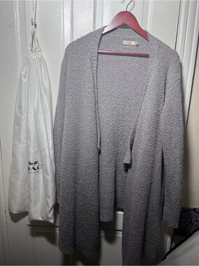 UGG Light Gray Plush Open-Front Cardigan with Tie